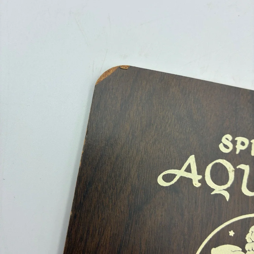 Vintage Spirit of Aquarius Zodiac Wall Plaque Wood Grain Astrology Decor 9x7